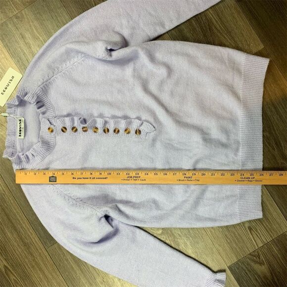 Ecowish Women's XL Purple Ruffle Knit Button Down Cardigan Sweater Long Sleeve - Picture 3 of 7